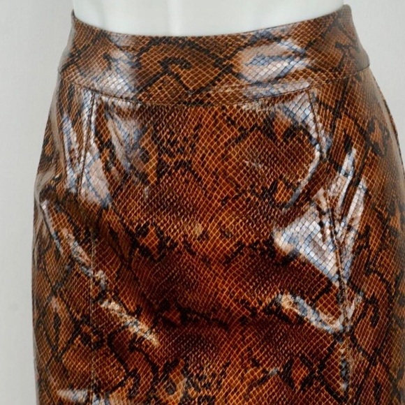 Express x Negin Mirsalehi Brown Snakeskin Print Faux Leather Midi Skirt Size 2 - Picture 3 of 8